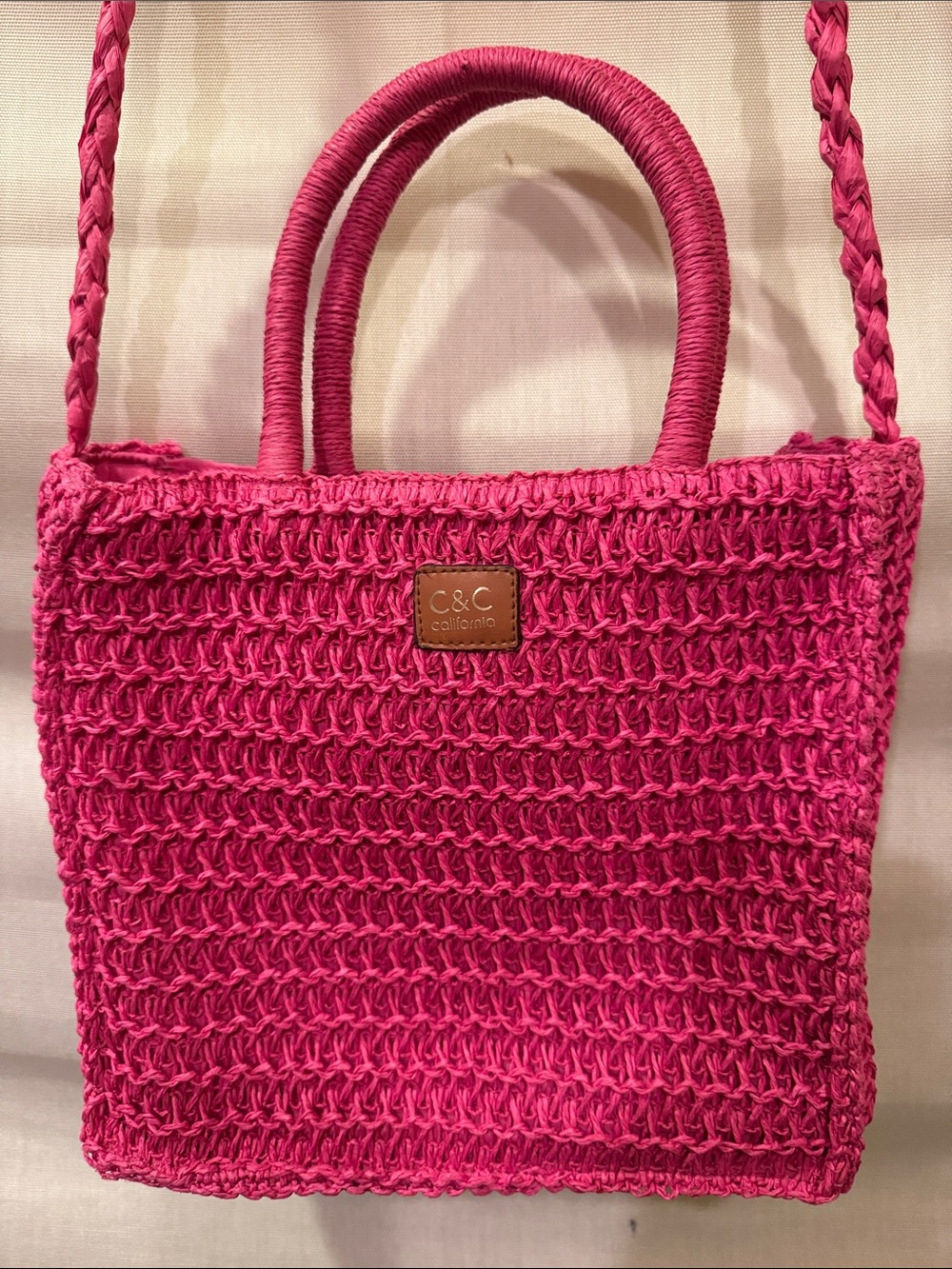 C&C California Hot Pink Woven Shoulder Tote